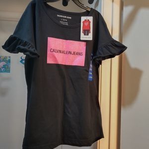 Calvin Klein Jeans - Girls Size Large - Black and Pink - Tee shirt